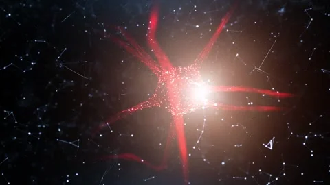 Artistic red nerve cell in digital ai brain Stock Footage 337189961