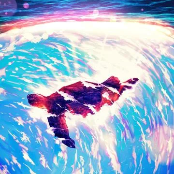 Artistic rendering illustration of a powerful creature falling from a waterfa Stock Illustration