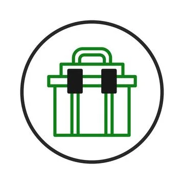 Artistic rendering of a sturdy green toolbox inside a circular boundary sig.. Ilustración de archivo