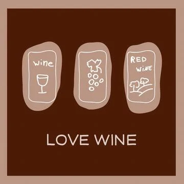 Artistic representation of love for wine featuring various wine-related Stock Illustration
