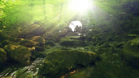Artistic river with sunlight and environment earth icon animation Video stock 334082333
