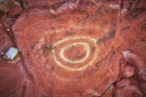 Artistic Sandstone Ring Pattern and Red Rock Texture in Natural Close Up Stock Photos