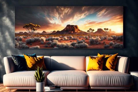 Artistic Scenery of an Australian Natural Landscape at Sunset. Australia's Stock Illustration