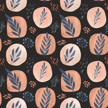 Artistic seamless background with abstract circles, leaf. Modern design for Stock Illustration