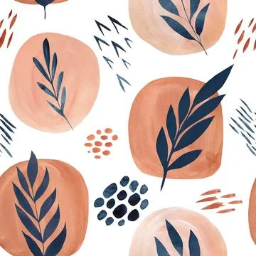 Artistic seamless background with abstract circles, leaf. Modern design for Stock Illustration
