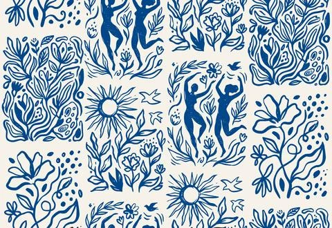 Artistic seamless pattern with hand drawn dancing women Stock Illustration