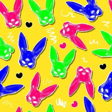 Artistic seamless pattern. With rabbit mask in abstract pop art style. With l Illustrazione stock