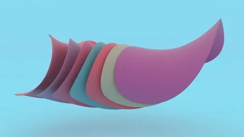 Artistic Shape Red Iridescent Texture Wavy Paper Layers Folded On Blue 3D Render Stock Illustration