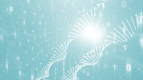 Artistic shiny dna chains on bright binary numbers background Stock Footage 332810689