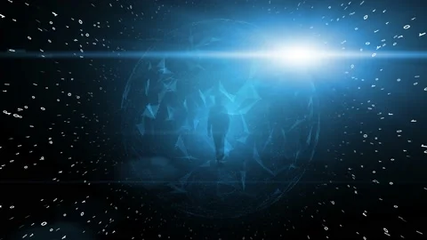 Artistic sphere with computer network data and a person Stock Footage 231720537
