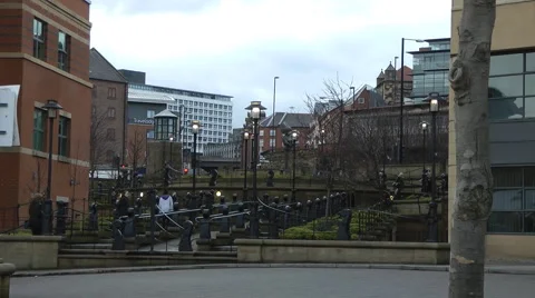 Artistic steps between modern urban office buildings Stock Footage 1104129
