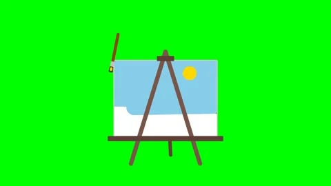 Artistic Studio Easel with Dynamic Brush Strokes Revealing Colorful Landsca.. Stock Footage 346612750