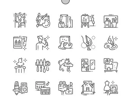 Artistic Studio Well-crafted Pixel Perfect Vector Thin Line Icons Stock Illustration