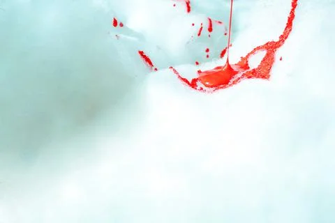 Artistic texture of red paint falling in foam, puddle and blood falling in foam Stock Photos