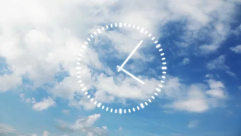 Artistic time clock loop animation on sunny sky with clouds time lapse Stock Footage 341833301