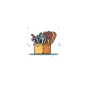 Artistic toolbox illustration showcasing a collection of assorted mechanic .. Stock Illustration