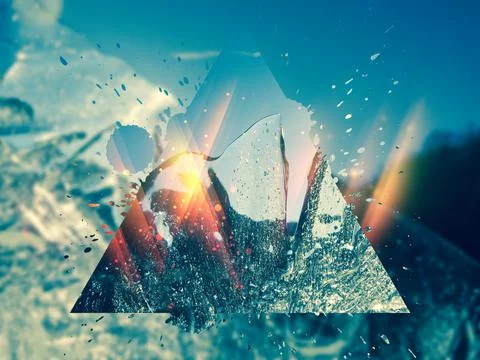 	 Artistic triangle Ice composition with light reflections	 Stock Photos
