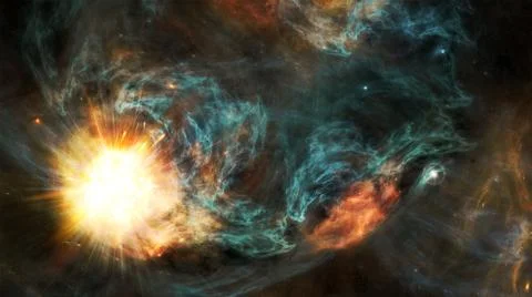 Artistic unique 3d rendering illustration of bright stars in a multicolored n イラスト素材