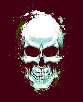 Artistic Vector illustration of a human skull. Artwork, splashes, extra splas Stock Illustration