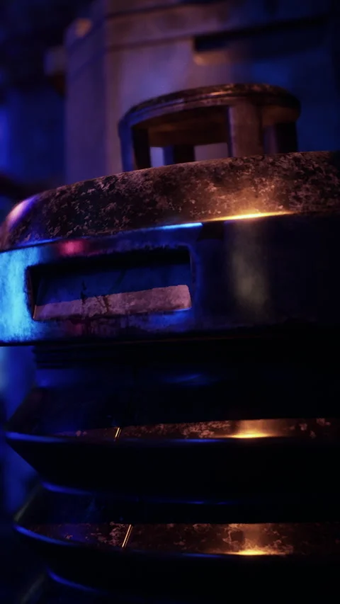 Artistic view of a metal object with shadows and lights in a dark space Stock Footage 342342766