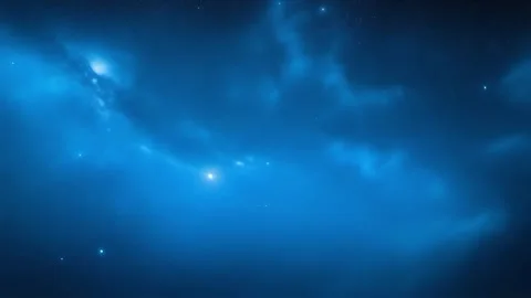 Artistic view travel through blue space nebula animation Stock Footage 314665487