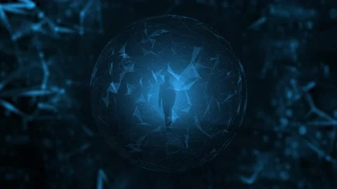 Artistic walking inside cyberspace network Видео 231720585