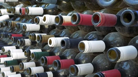 Artistic wall made of colorful empty wine bottle. Stock-Footage 267465153