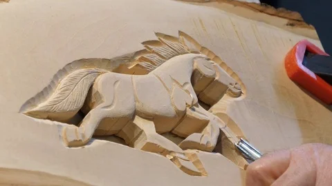 Artistic wood work , close-up Stock Footage 84658901