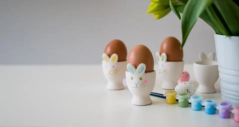 Artistic work, handmade, creativity with children for decoration on Easter. Stock Photos