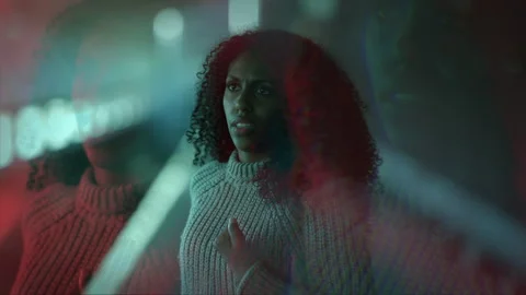 An artistically Dramatic Portrait featuring vibrant Colorful Lighting Stock Footage 289921089