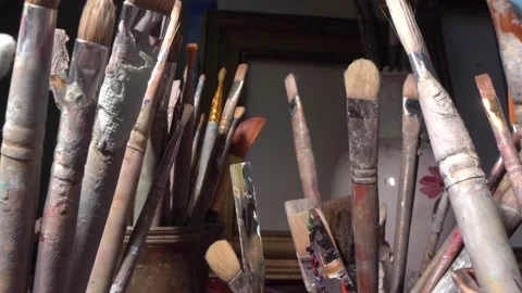 Artist's art workshop or class. Professional Art Tools for Artist, Sculptor Stock Footage 159058529