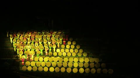 Artists bamboo baskets dance in Impression DaHongPao, Wuyishan, China Video stock 277735187