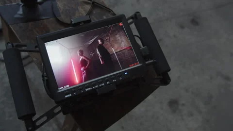 Artists On Camera Screen With Flashing Neon Lights Stock Footage 270329204