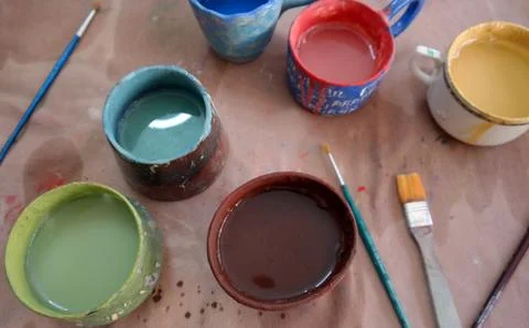 Artist's Colourful Table Foto stock