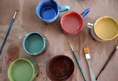 Artist's Colourful Table Stock Photos