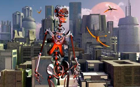 Artist's concept of a city of the future where machines rule. Stock Illustration