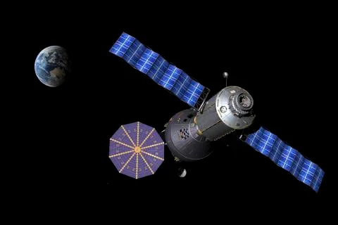 Artist's concept of the Deep Space Vehicle docked to the Extended Stay Module. Ilustración de archivo