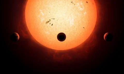 Artist's concept of an Earth-sized planet passing in front of a sun-like star. Stock Illustration