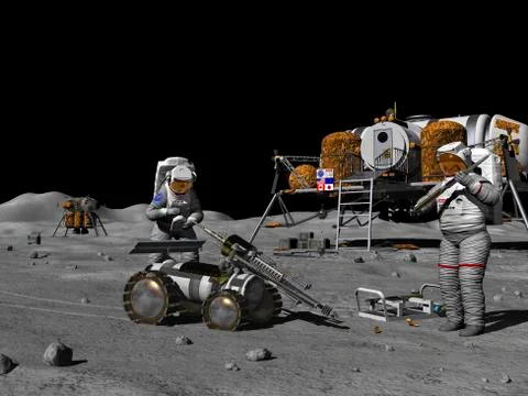 Artist's concept of a future lunar exploration mission. Stock Illustration