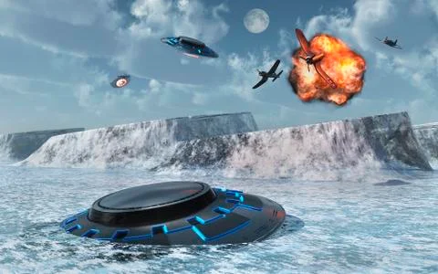 Artist's concept of Operation High Jump to find secrect military base in the Illustrazione stock