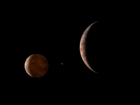 Artist's concept of Pluto and its moon Charon. Stock Illustration