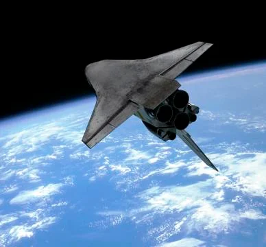 Artist's concept of a space shuttle entering Earth orbit. Stock Illustration