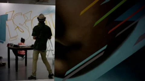 Artists doing graffiti on wall. Stock Footage 63430488