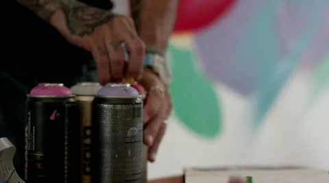 Artists doing graffiti on wall. Stock Footage 63431472