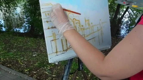 Artists draw 2 Stock Footage 92614896