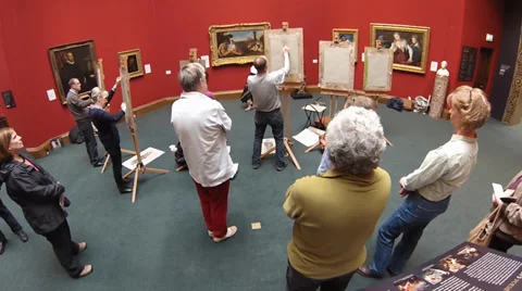 Artists drawing In Art Gallery Stock Footage 38305051