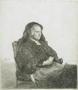 The Artist's Mother Seated at a Table, Looking Right: Three-Quarter Length... Stock Illustration