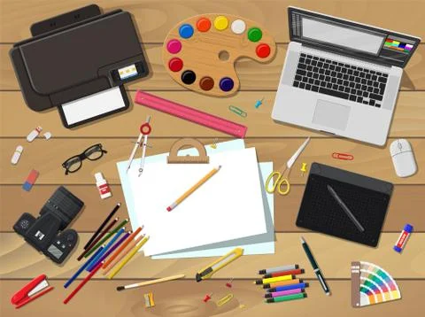 Artists or designer workplace. Stock Illustration
