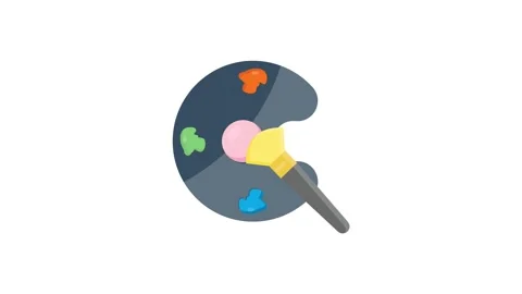 An artist's paint palette filled with colors and a brush lying across it, s.. Stock Footage 332540853