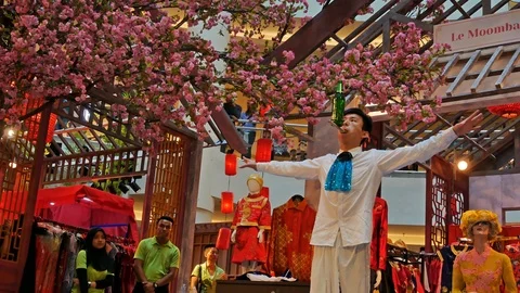 Artists perform acrobatic show at Mid Valley Megamall,KL. 動画素材 103960729